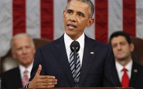 Tổng thống Mỹ Barack Obama đọc thông điệp liên bang ngày 12/1 - Ảnh: BBC/Getty.<br>