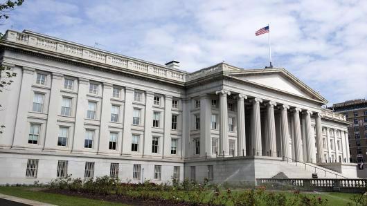 Trụ sở Bộ Tài chính Mỹ ở Washington DC - Ảnh: Bloomberg/CNBC.<br>