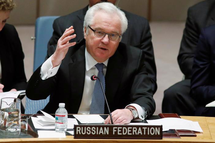 Cố đại sứ Nga tại Liên hiệp quốc Vitaly Churkin trong một cuộc họp Hội đồng Bảo an tại trụ sở Liên hiệp quốc ở New York, tháng 3/2015 - Ảnh: Reuters.<br>