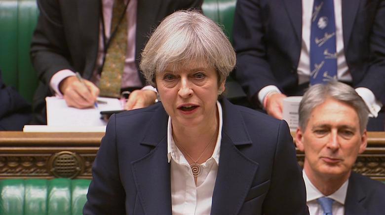 Thủ tướng Anh Theresa May phát biểu trước Quốc hội nước này ngày 29/3 - Ảnh: Reuters.<br>