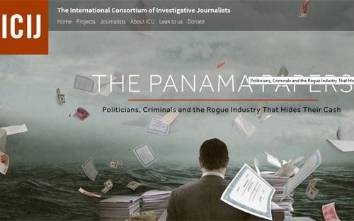 Website của ICIJ đã mở một chuyên đề với loạt bài viết về vụ rò rỉ tài liệu ở Panama - Ảnh chụp màn hình.<br>