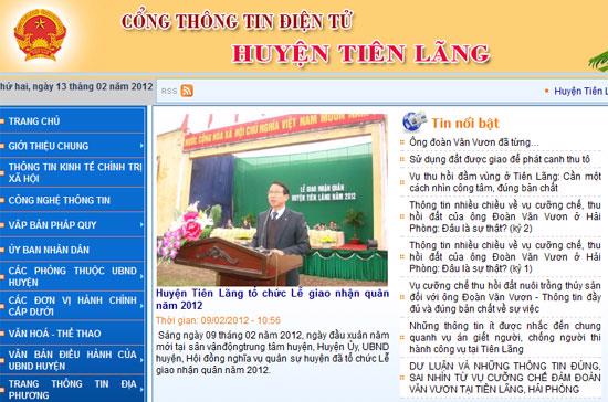 Cho đến 16h chiều 13/2, cổng thông tin điện tử huyện Tiên Lãng vẫn không có một dòng thông tin nào về kết luận vụ việc của Thủ tướng, kế hoạch "sửa sai" của Thành ủy và UBND thành phố.