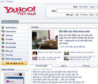 Giao diện trang tiếng Việt của Yahoo.