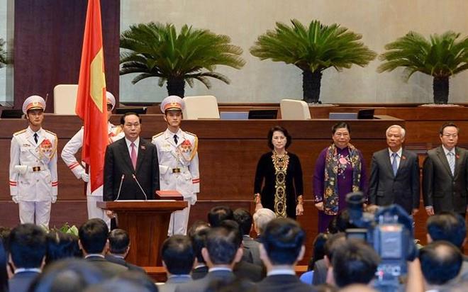 Chủ tịch nước Trần Đại Quang trong lễ tuyên thệ.