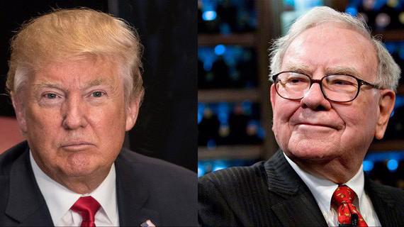 Tổng thống Mỹ Donald Trump (trái) và nhà đầu tư huyền thoại Warren Buffett.