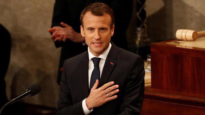 Tổng thống Pháp Emmanuel Macron phát biểu trước Quốc hội Mỹ ngày 25/4 - Ảnh: Reuters.