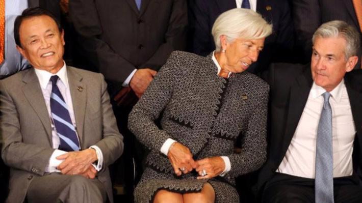 Tổng giám đốc Quỹ Tiền tệ Quốc tế (IMF) Christine Lagarde (giữa) và Chủ tịch Cục Dự trữ Liên bang Mỹ (FED) Jerome Powell (phải) và Bộ trưởng Bộ Tài chính Nhật Bản Taro Aso tại hội nghị G20 ở Buenos Aires vào cuối tuần vừa rồi - Ảnh: Reuters.