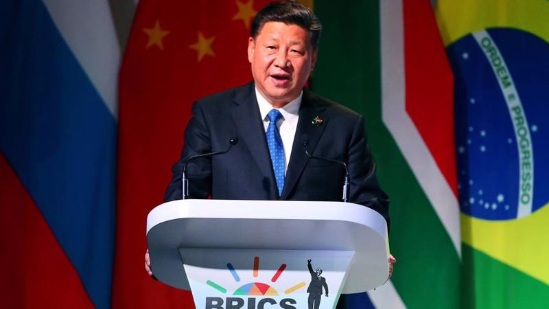 Chủ tịch Trung Quốc Tập Cận Bình phát biểu tại thượng đỉnh BRICS ở Johannesburg, Nam Phi, ngày 25/7 - Ảnh: WSJ.