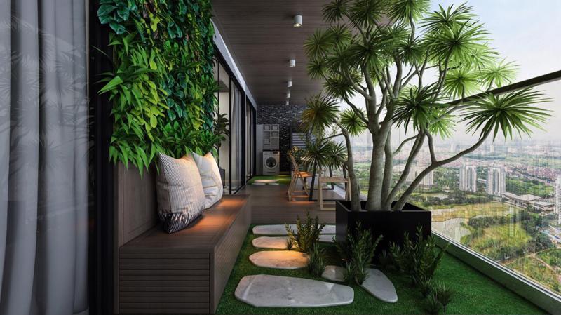 Trước mỗi căn hộ thuộc dự án cao tầng Sunshine Golden River, chủ đầu tư dành diện tích để làm khoảng không sân vườn.
