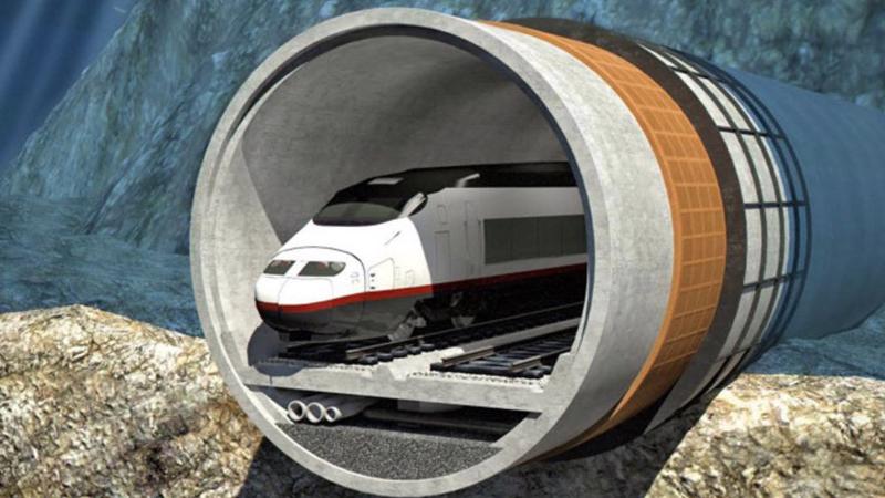 Hình ảnh mô phỏng hầm đường sắt xuyên biển nối giữa Helsinki và Tallinn do Finest Bay Area Development Oy thực hiện.