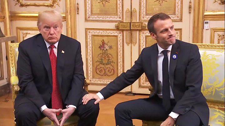 Tổng thống Mỹ Donald Trump (trái) và Tổng thống Pháp Emmanuel Macron - Ảnh: BBC.