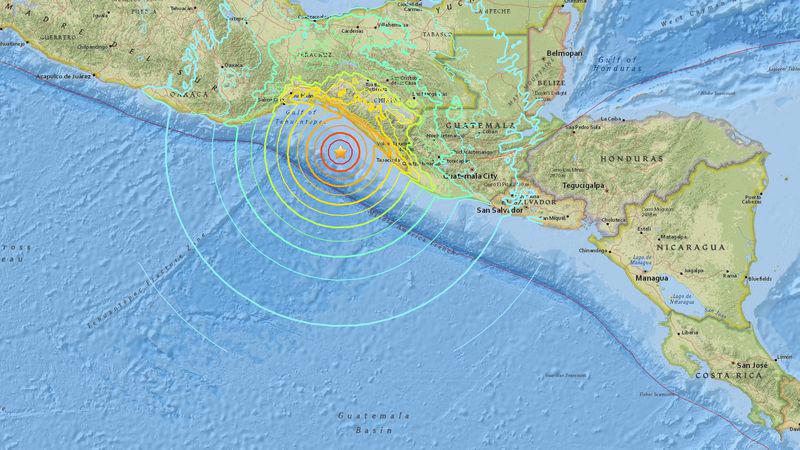 Khu vực xảy ra động đất ở Mexico ngày 7/9 - Ảnh: USGS/Bloomberg.<br>