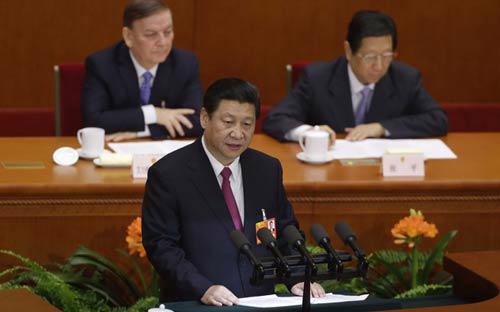 Chủ tịch Trung Quốc Tập Cận Bình phát biểu tại phiên bế mạc kỳ họp Quốc hội <i>- Ảnh: Reuters.
 </i>