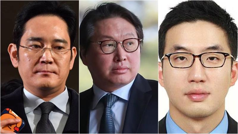 Từ trái sang phải Lee Jae-yong - người thừa kế Samsung, Chey Tae-won - Chủ tịch SK, và Koo Kwang-mo - Chủ tịch LG - Ảnh: Korea Herald.