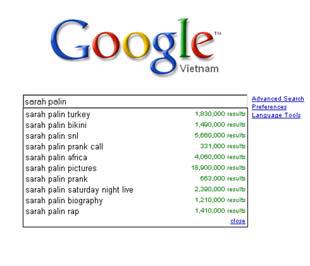 Năm nay có thể được xem là năm của bà Palin trên Internet - Ảnh chụp từ trang tìm kiếm của Google.