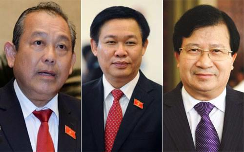 Các Phó thủ tướng Trương Hoà Bình, Vương Đình Huệ, Trịnh Đình Dũng vừa được Quốc hội phê chuẩn.