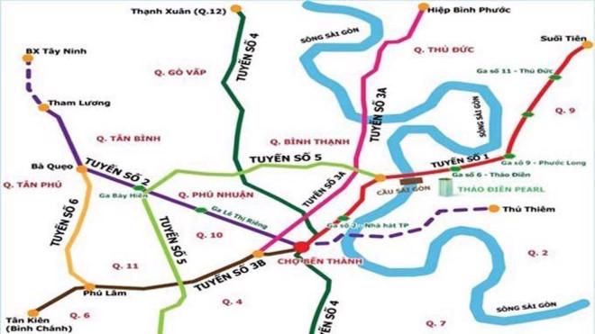 Bản đồ quy hoạch các tuyến metro tại Tp.HCM.<br>