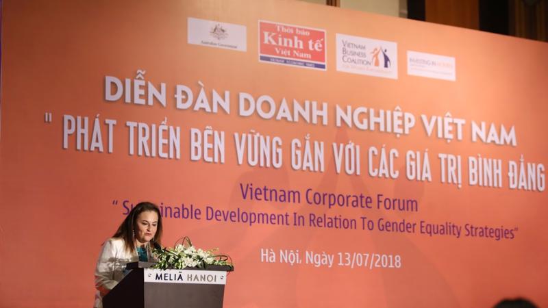 Diễn đàn Doanh nghiệp Việt Nam: "Phát triển bền vững gắn với các giá trị bình đẳng" diễn ra sáng 13/7 tại khách sạn Melia Hà Nội - Ảnh: Quang Phúc.