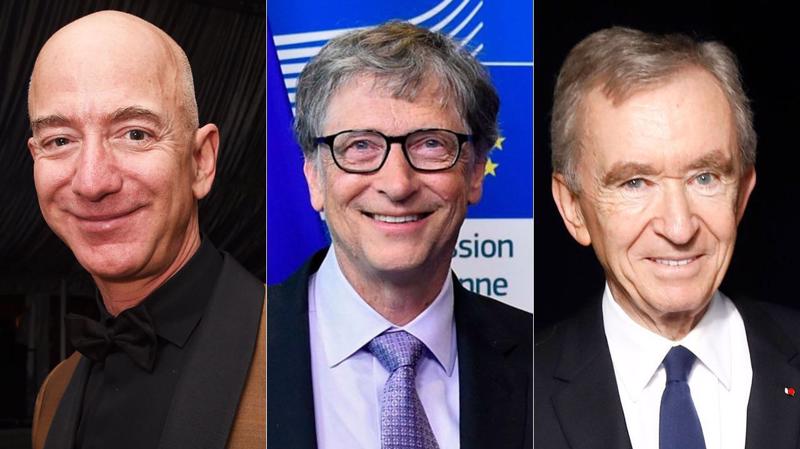 Từ trái qua: ông Jeff Bezos, ông Bill Gates, và ông Bernard Arnault - Ảnh: Fox.