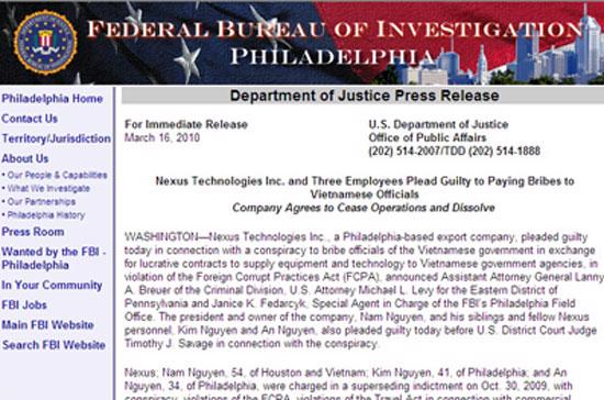 Bản tin chính thức của Văn phòng điều tra Liên bang Mỹ.