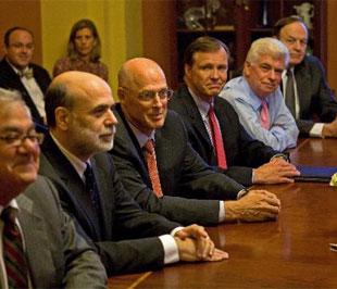 Các quan chức Mỹ trong cuộc họp bàn kế hoạch hỗ trợ thị trường vừa kết thúc - Ảnh: Bloomberg.