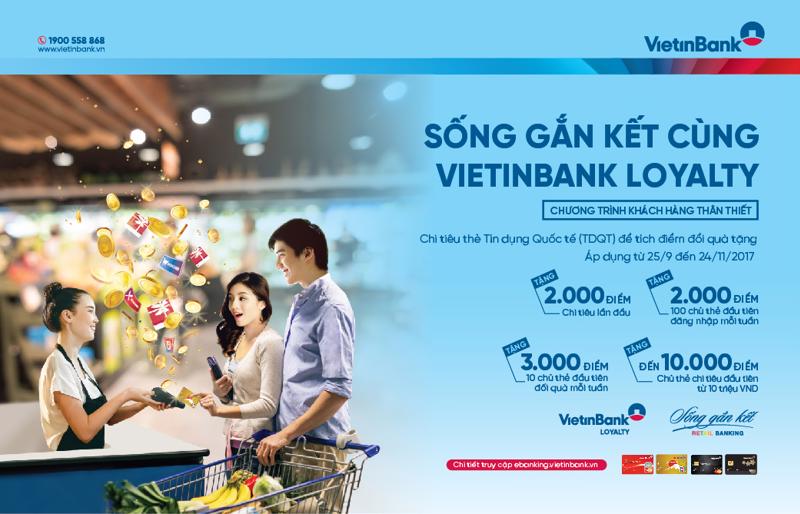 VietinBank cũng tặng ngay 2.000 điểm cho mỗi chủ thẻ phát sinh chi tiêu đầu tiên từ 1.000.000 VNĐ trở lên. 