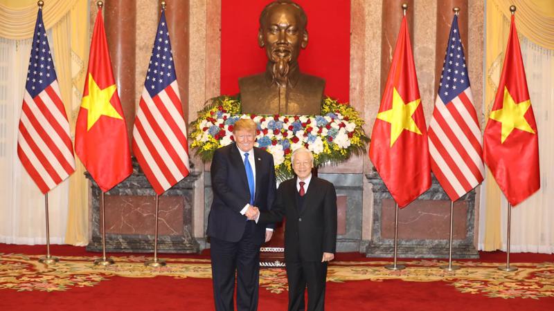 Tổng bí thư, Chủ tịch nước tại cuộc hội đàm với Tổng thống Mỹ Donald Trump - Ảnh: Gia Linh. 