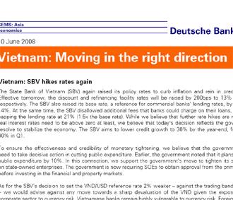 Báo cáo của Deutsche Bank mang tên “Vietnam: Moving in the right direction” (tạm dịch: “Việt Nam đang đi đúng hướng”).