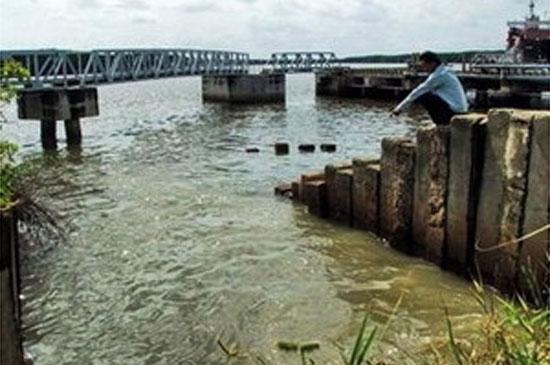 Nước thải chưa qua xử lý của Công ty Vedan Việt Nam xả thẳng ra sông Thị Vải - Ảnh: Kim Quy (Vietnam+)