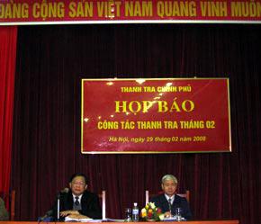 Quang cảnh buổi họp báo sáng 29/2 của Thanh tra Chính phủ.