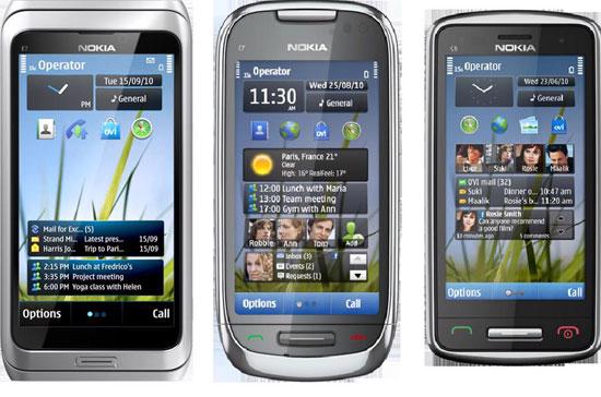 Từ trái qua: Nokia E7, C7 và C6-01 - Ảnh: Nokia.