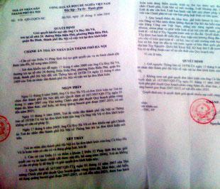 Quyết định của Chánh án Tòa án Nhân dân thành phố Hà Nội giải quyết khiếu nại của ông Cù Huy Hà Vũ - Ảnh: Chinhphu.vn.