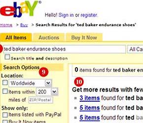 eBay mở rộng kết quả tìm kiếm bằng cách loại bỏ bớt từ khóa.