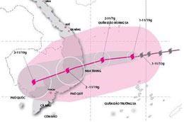Dự báo hướng di chuyển của bão - Ảnh: Trung tâm Dự báo khí tượng thủy văn Trung ương.