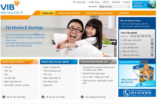 Giao diện trang chủ của website VIB.