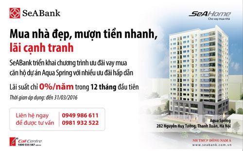 SeABank triển khai thêm nhiều gói ưu đãi cho vay vốn mua nhà chung cư từ nay đến hết tháng 3/2016.
