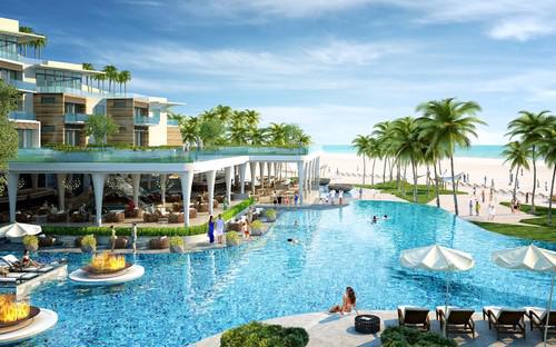 Bể bơi tràn bờ tại dự án Condotel Premier Residences Phu Quoc Emerald Bay.