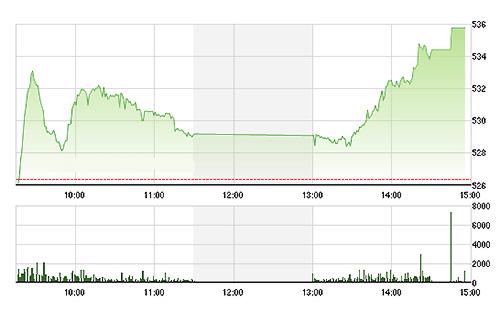 VN-Index bay cao chiều nay khi các cổ phiếu lớn tăng ào ạt - Ảnh: TVSI.<br>
