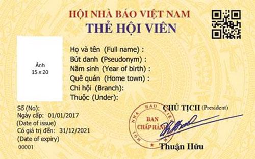 Mẫu thẻ hội viên Hội Nhà báo Việt Nam giai đoạn 2016-2021.