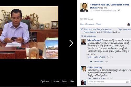 Ảnh chụp màn hình trang Facebook của Thủ tướng Campuchia Hun Sen - Ảnh: Bangkok Post.<br>