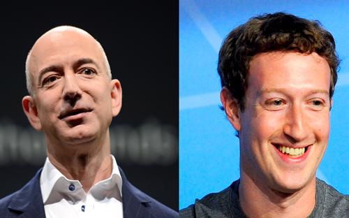 Jeff Bezos và Mark Zuckerberg lần lượt là nhà đồng sáng lập của Amazon.com và Facebook.<br>
