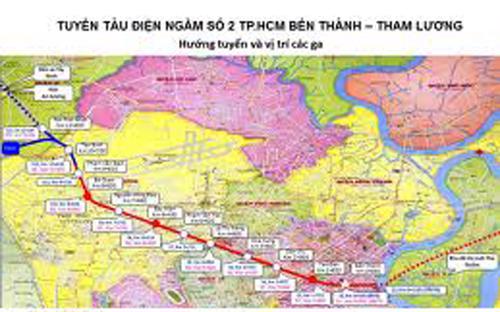 Sơ đồ tuyến tàu điện ngầm Bến Thành - Tham Lương.<br>