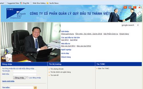 Giao diện trang web của Công ty Cổ phần Quản lý quỹ Đầu tư Thành Việt.