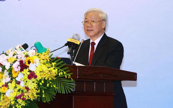 Tổng bí thư Nguyễn Phú Trọng phát biểu tại hội nghị ngoại giao lần thứ 29, ngày 22/8.<br>