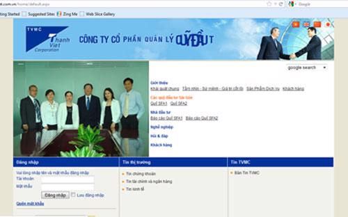 Giao diện của website Quản lý quỹ Đầu tư Thành Việt (TVMC).<br>