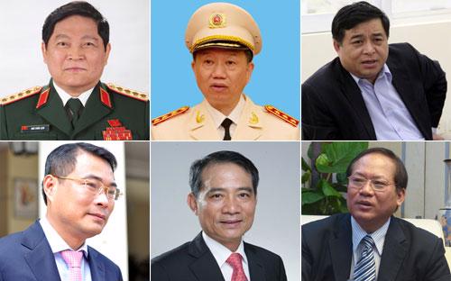 Đại tướng Ngô Xuân Lịch, Thượng tướng Tô Lâm, ông Nguyễn Chí Dũng, ông 
Lê Minh Hưng, ông Trương Quang Nghĩa, ông Trương Minh Tuấn.<br>