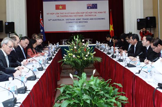 Quang cảnh cuộc họp của Ủy ban hỗn hợp về Hợp tác kinh tế và thương mại Việt Nam - Australia (JTECC) sáng 13/12.
