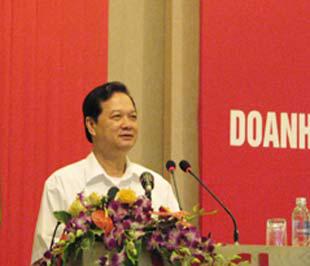 Thủ tướng Nguyễn Tấn Dũng tại Hội nghị Doanh nhân tiêu biểu toàn quốc 2008 - Ảnh: Website Chính phủ.