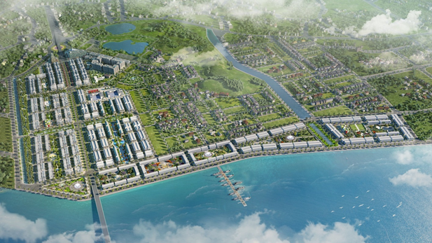 FLC Tropical City Ha Long có vị trí phong thủy đắc địa lưng tựa núi, mặt hướng biển.