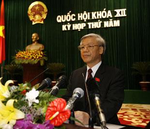 Chủ tịch Quốc hội Nguyễn Phú Trọng khai mạc kỳ họp thứ 5, Quốc hội khóa 12 - Ảnh: TTXVN.
